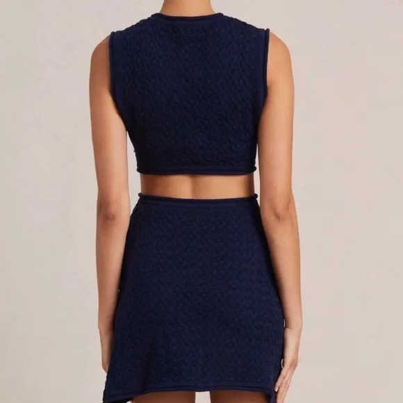 Bec + Bridge x Free People Effie Knit 8M Blue Ink Textured Cutout Mini Dress